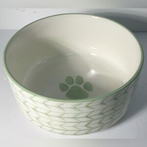 Pet Bowl Cat Dog Water Food Ceramic Green White Signature Housewares GREEN ARROW